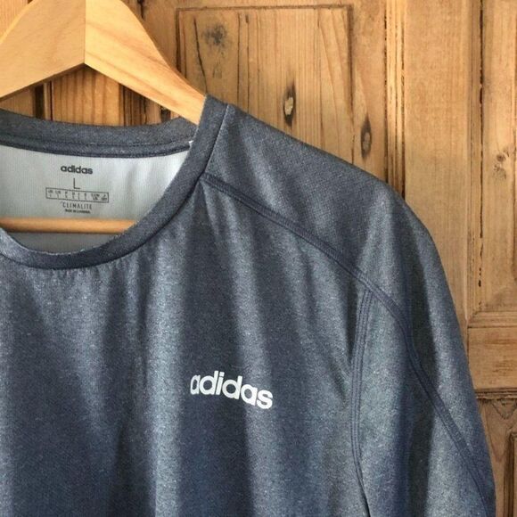 Adidas Mens Gray Climalite Basic Tee Shirt Athletic Workout Casual Size Large - Picture 3 of 9
